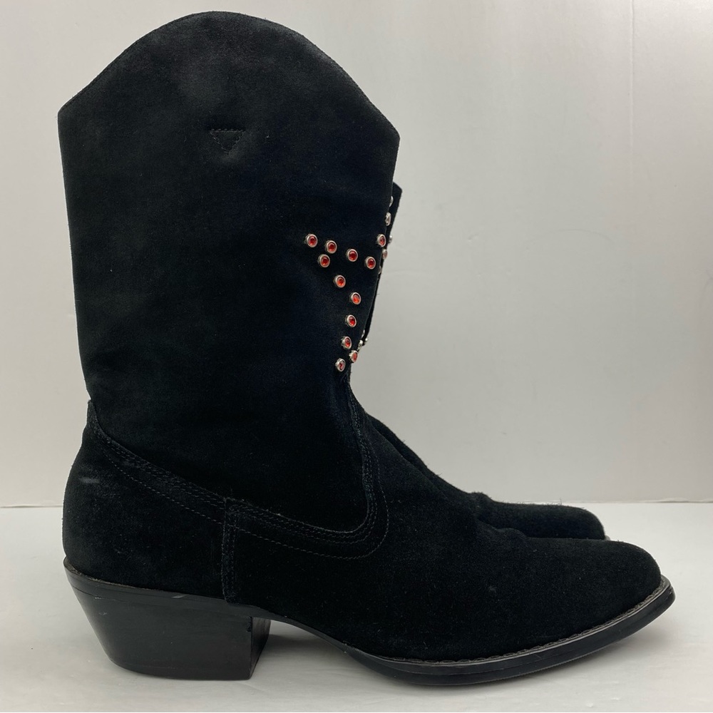 Yellow Box size 7.5 Women’s Black Suede Red Rhinestone Star Western Boots